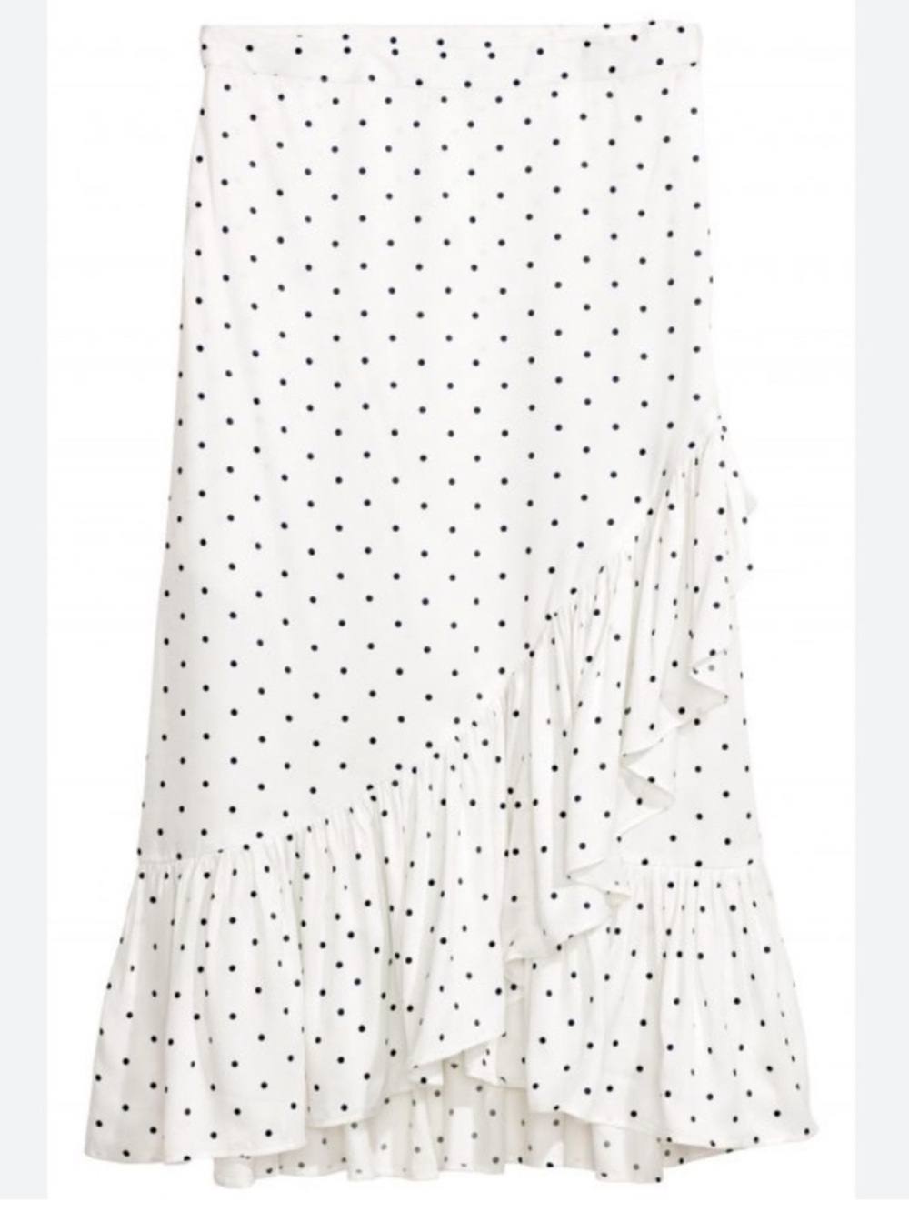 H&M HM White Polka Dot Ruffle Midi Skirt